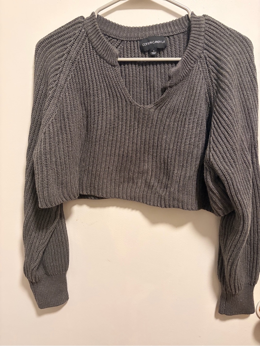 Cotton Candy Charcoal Ribbed Cropped V-Neck Sweater